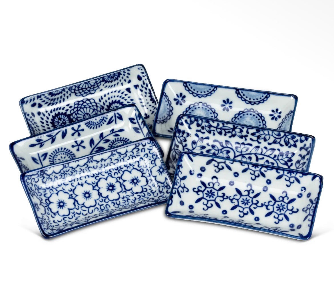 Blue & White Small Rectangle Trinket Dish