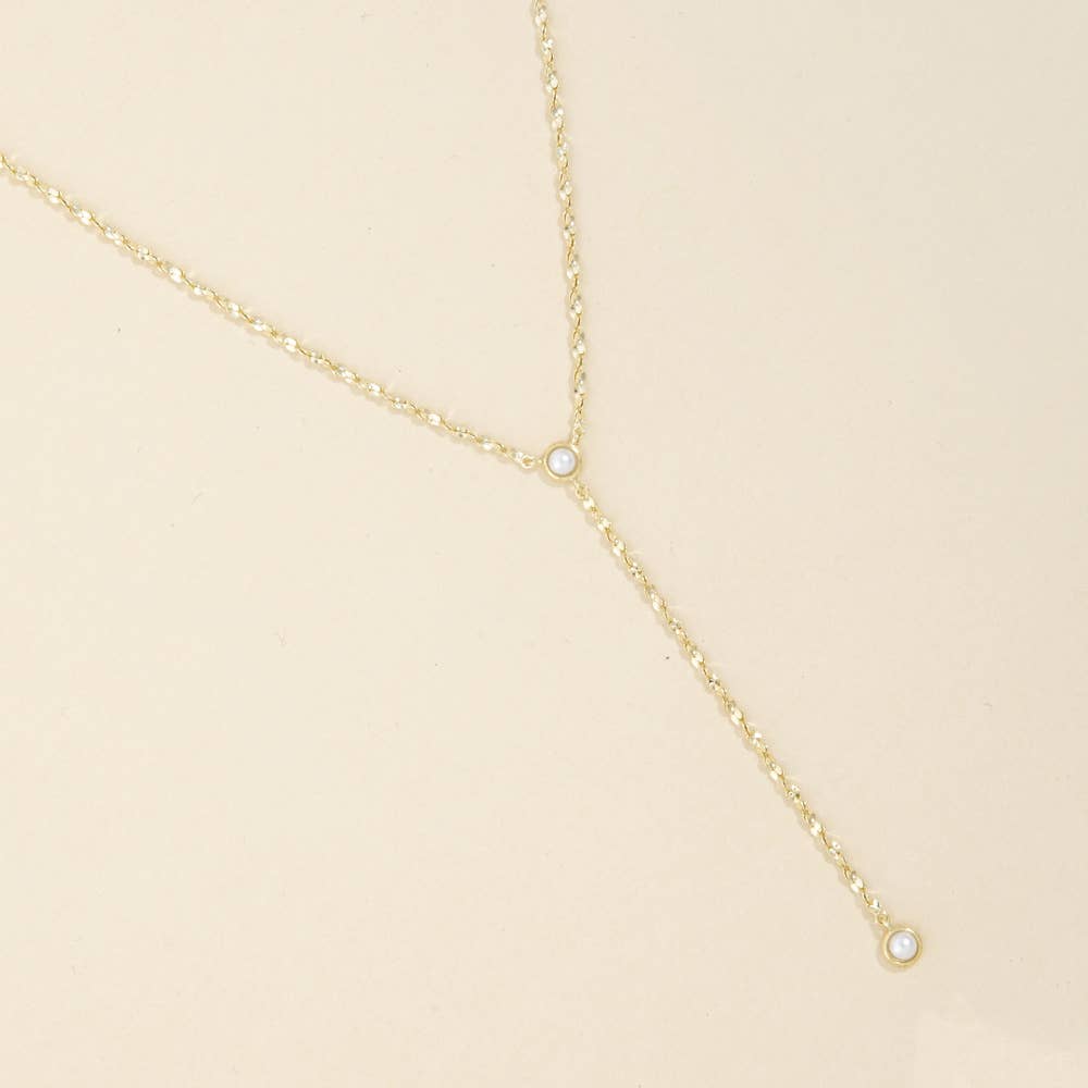 Mirror Chain Pearl Bezel Drop Y Necklace