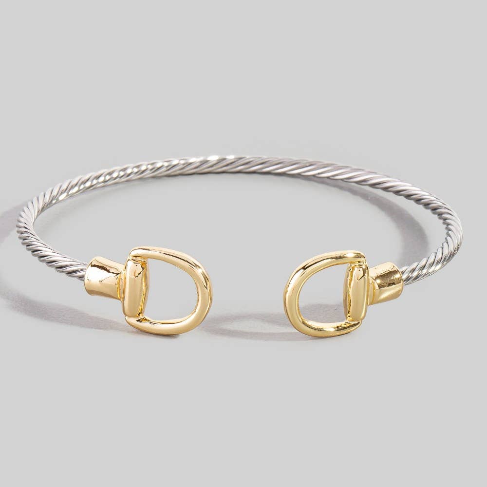 Stainless Steel Two Tone D Link Rope Cuff Bracelet