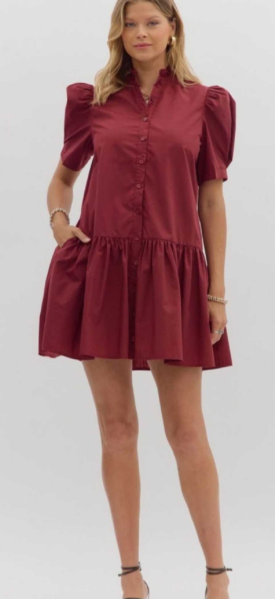 Maroon puff sleeve dress