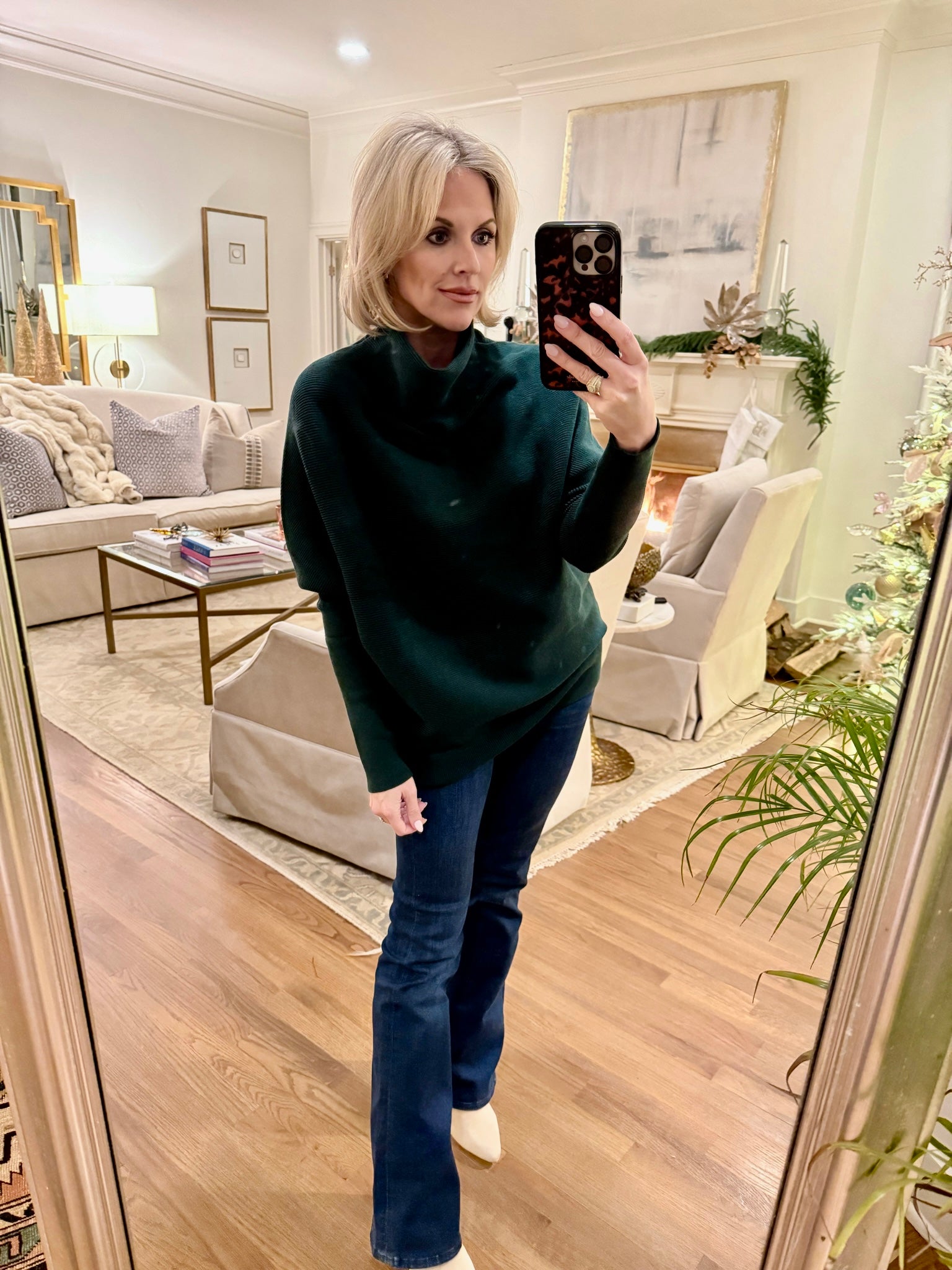 Hunter green slouch neck sweater