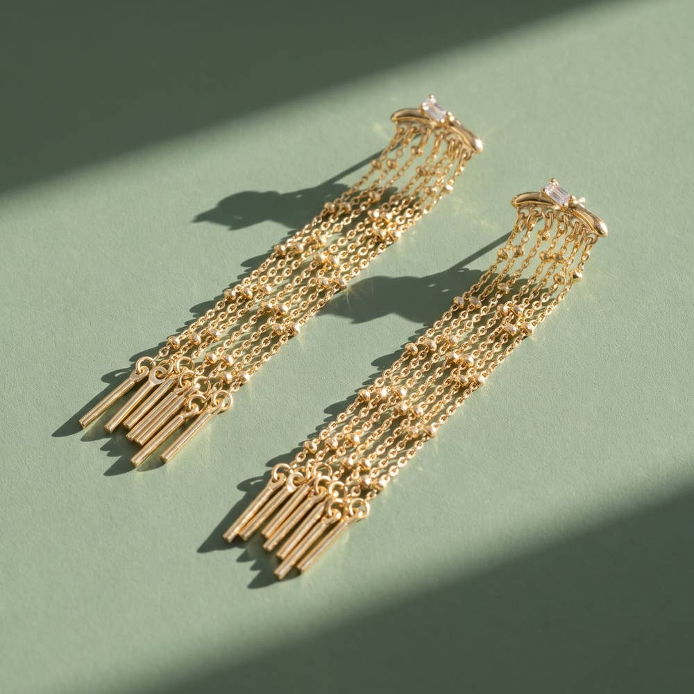 Baguette Cz Chain Fringe Duster Earrings