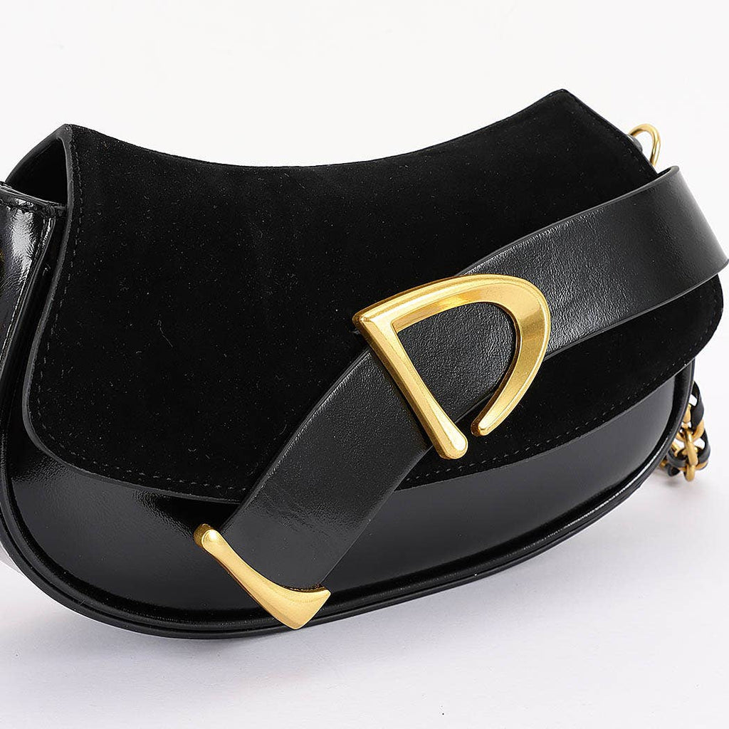 Faux Suede and Leather Crossbody Bag
