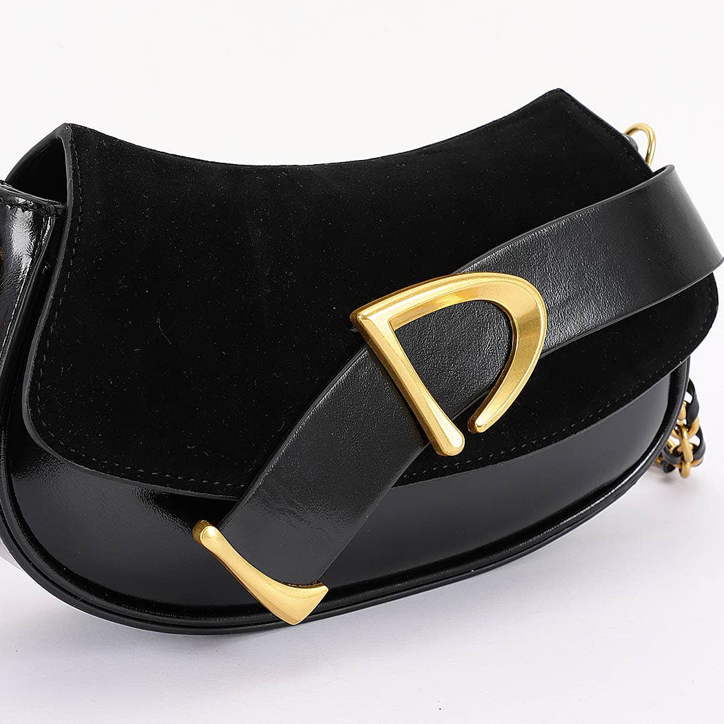 Faux Suede and Leather Crossbody Bag
