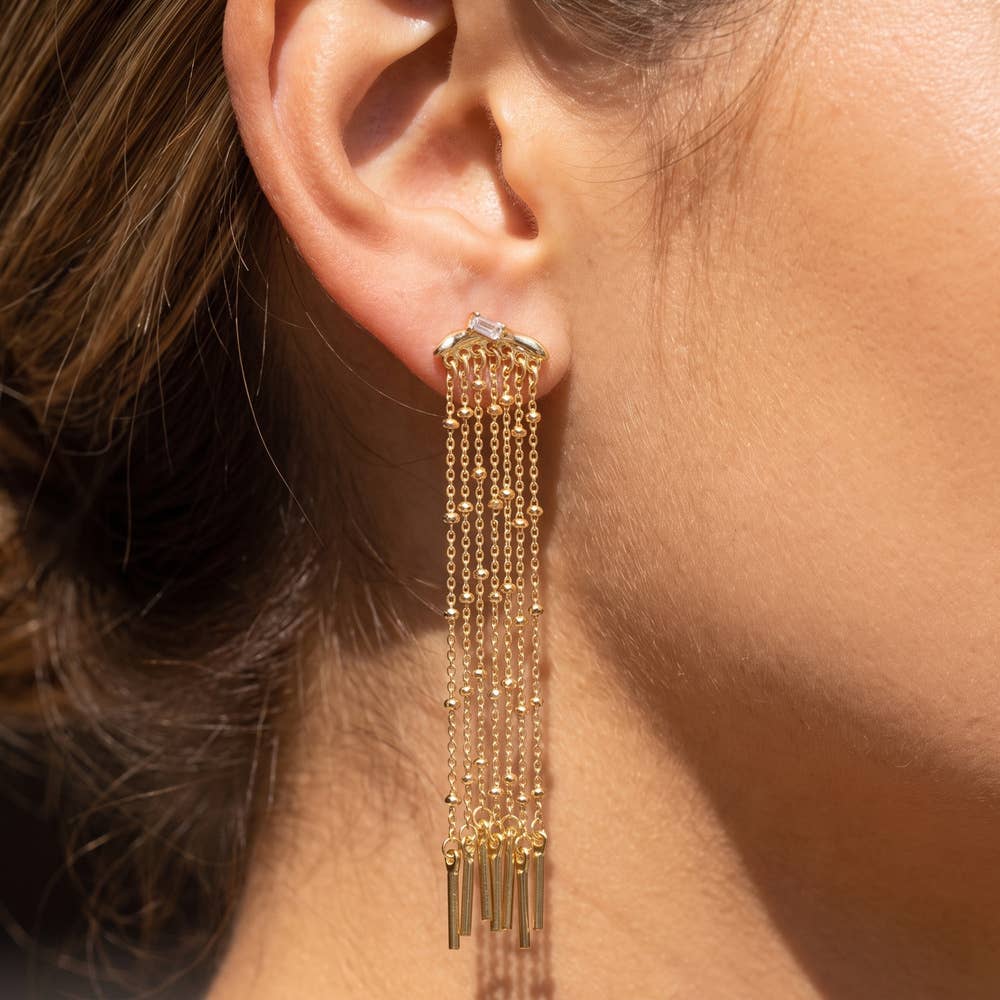 Baguette Cz Chain Fringe Duster Earrings