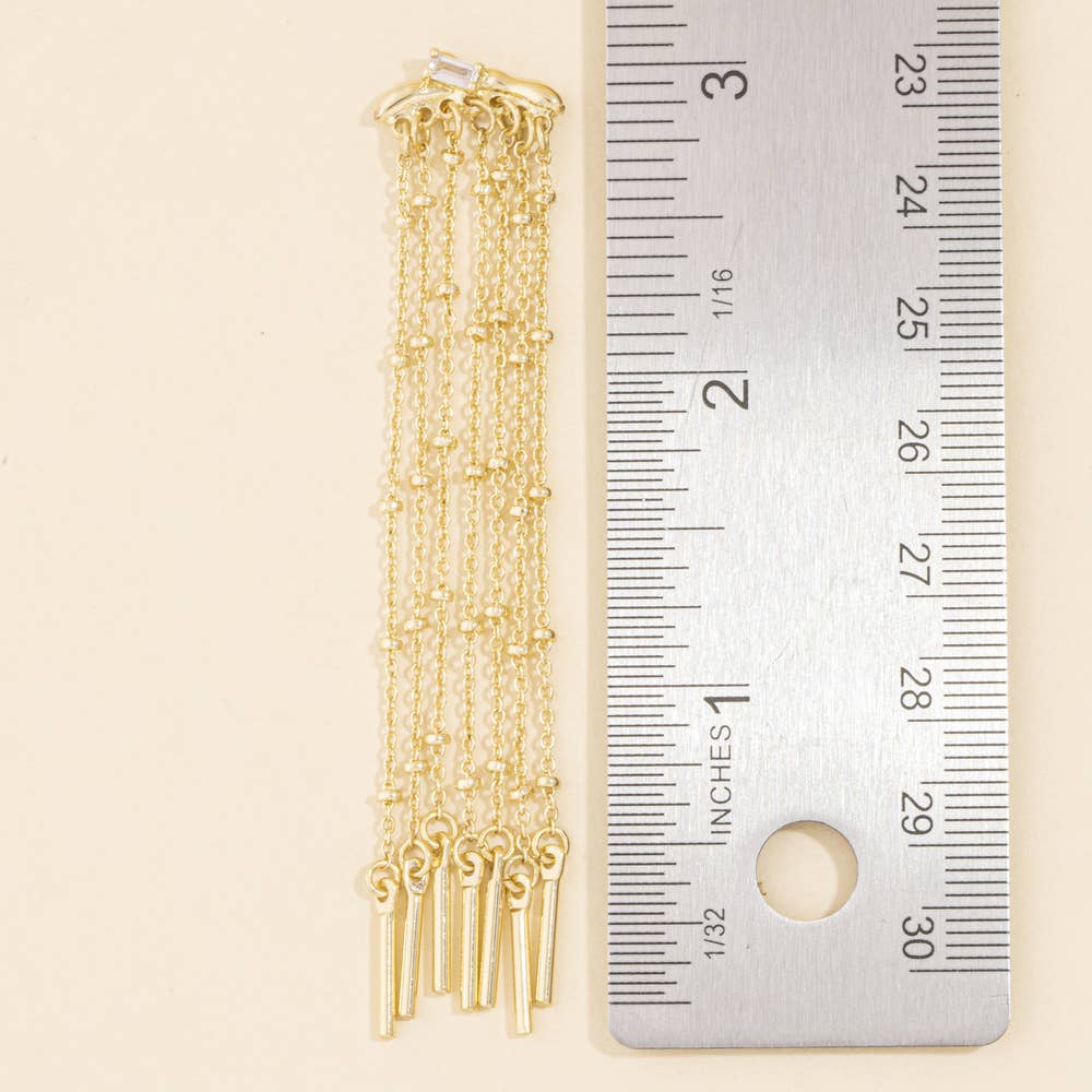 Baguette Cz Chain Fringe Duster Earrings