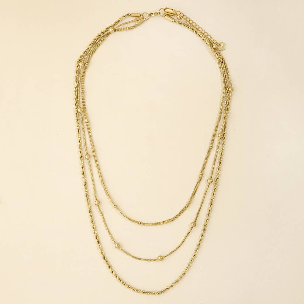 Rope And Satellite Triple Layer Chain Necklace