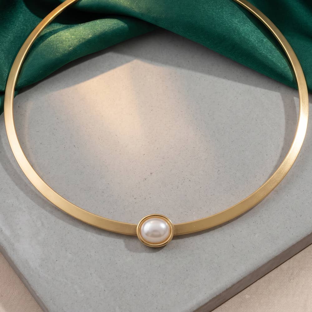 Gold Dipped Pearl Accent Choker Necklace