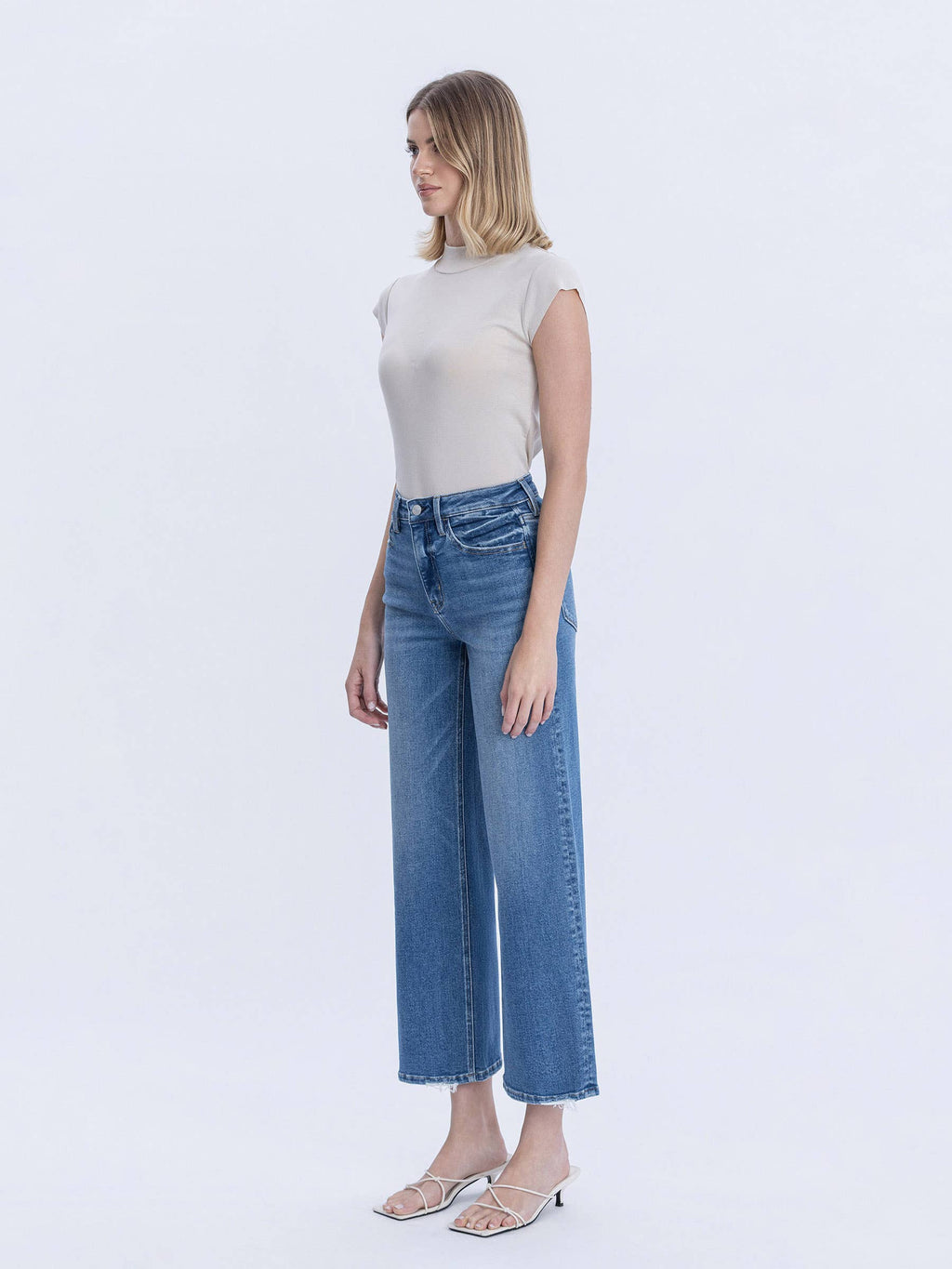 HIGH RISE MEDIUM WASH ANKLE WIDE JEANS