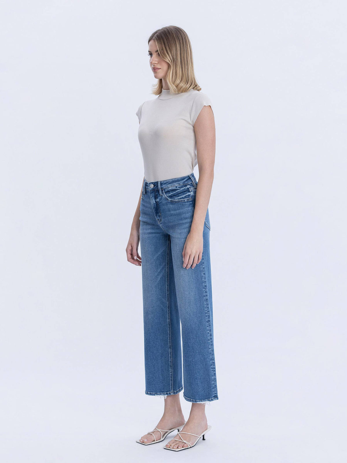 HIGH RISE MEDIUM WASH ANKLE WIDE JEANS