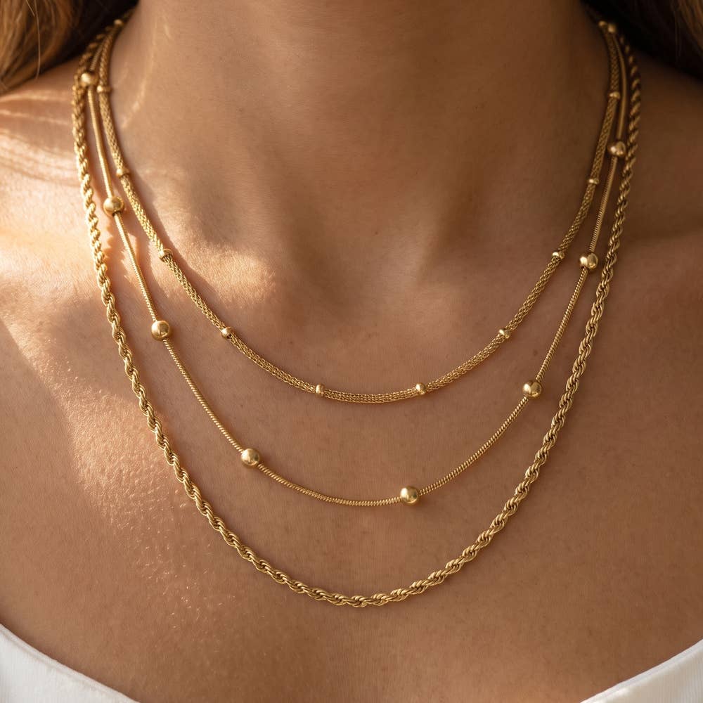 Rope And Satellite Triple Layer Chain Necklace