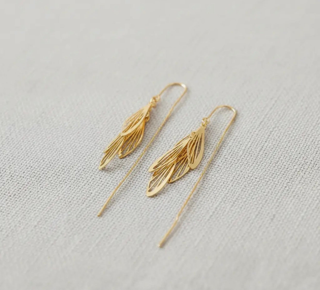 Gold leaf drop pull through earrings
