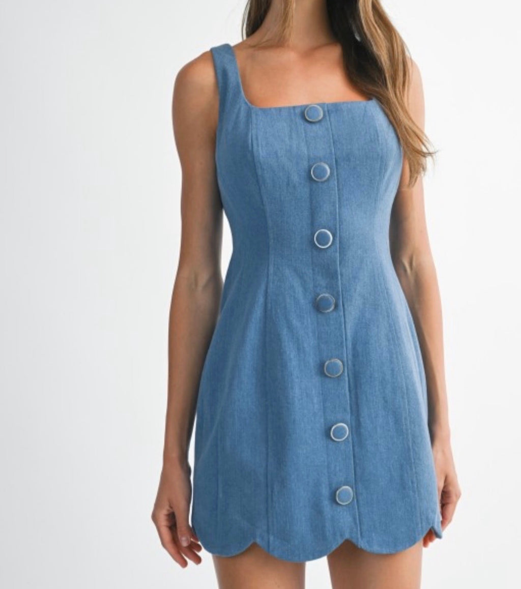Denim square neckline dress