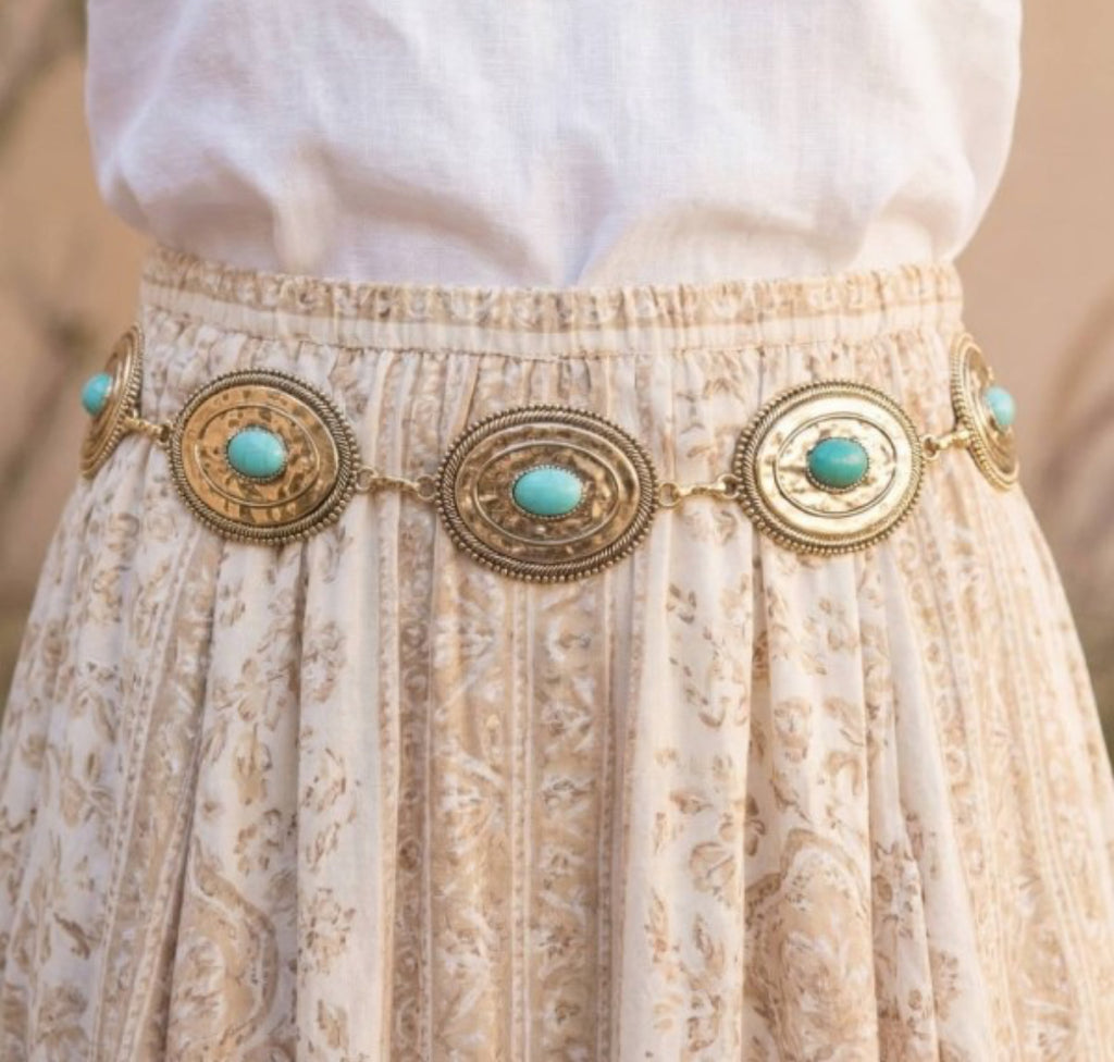 Turquoise/Gold Concho Chain Belt