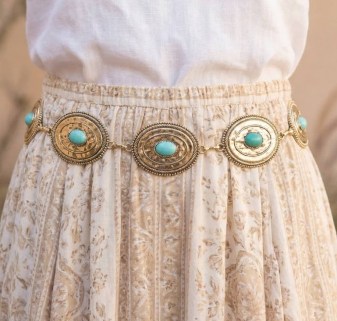 Turquoise/Gold Concho Chain Belt