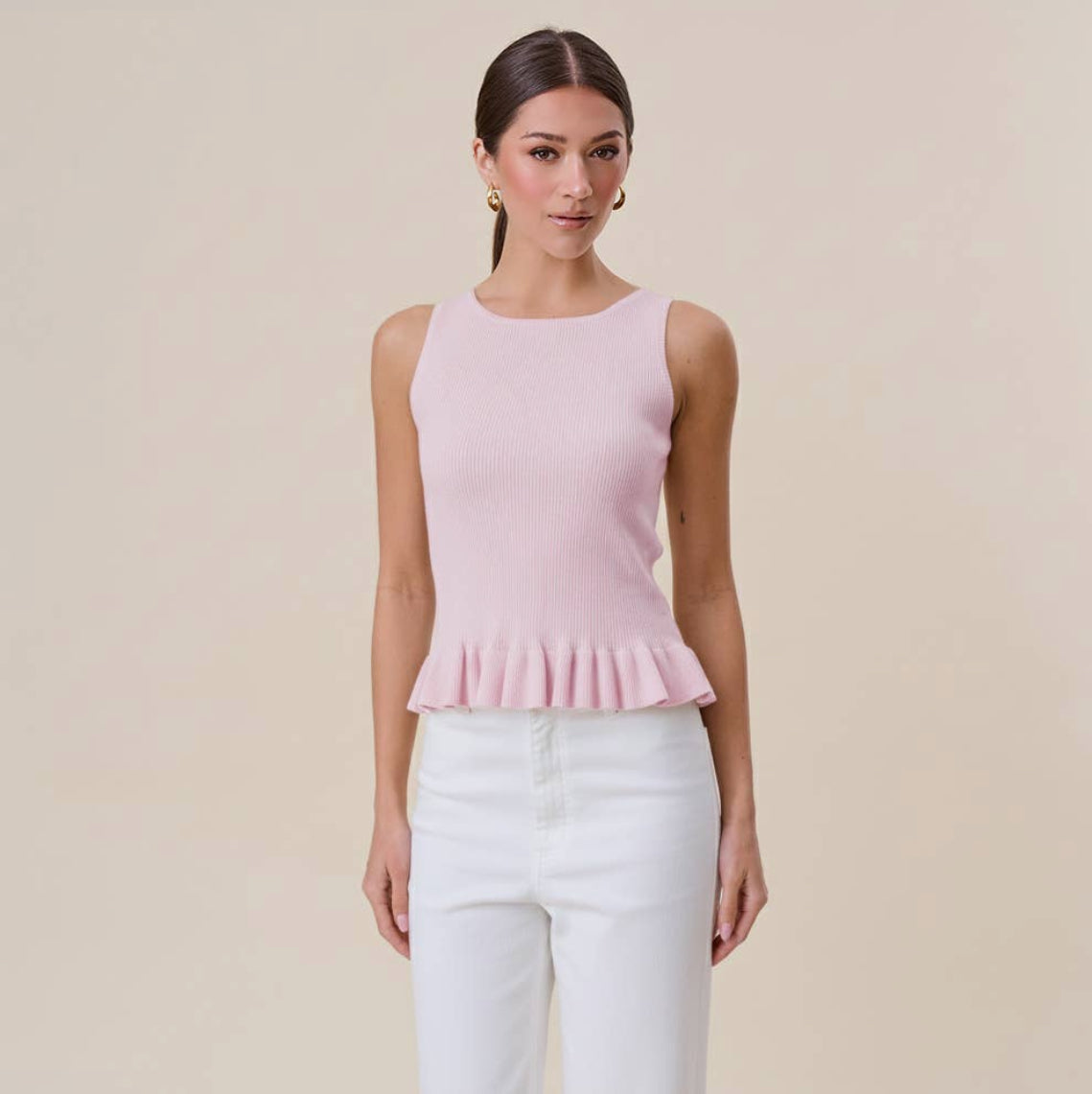 Light Pink Ruffle Ribbed Top