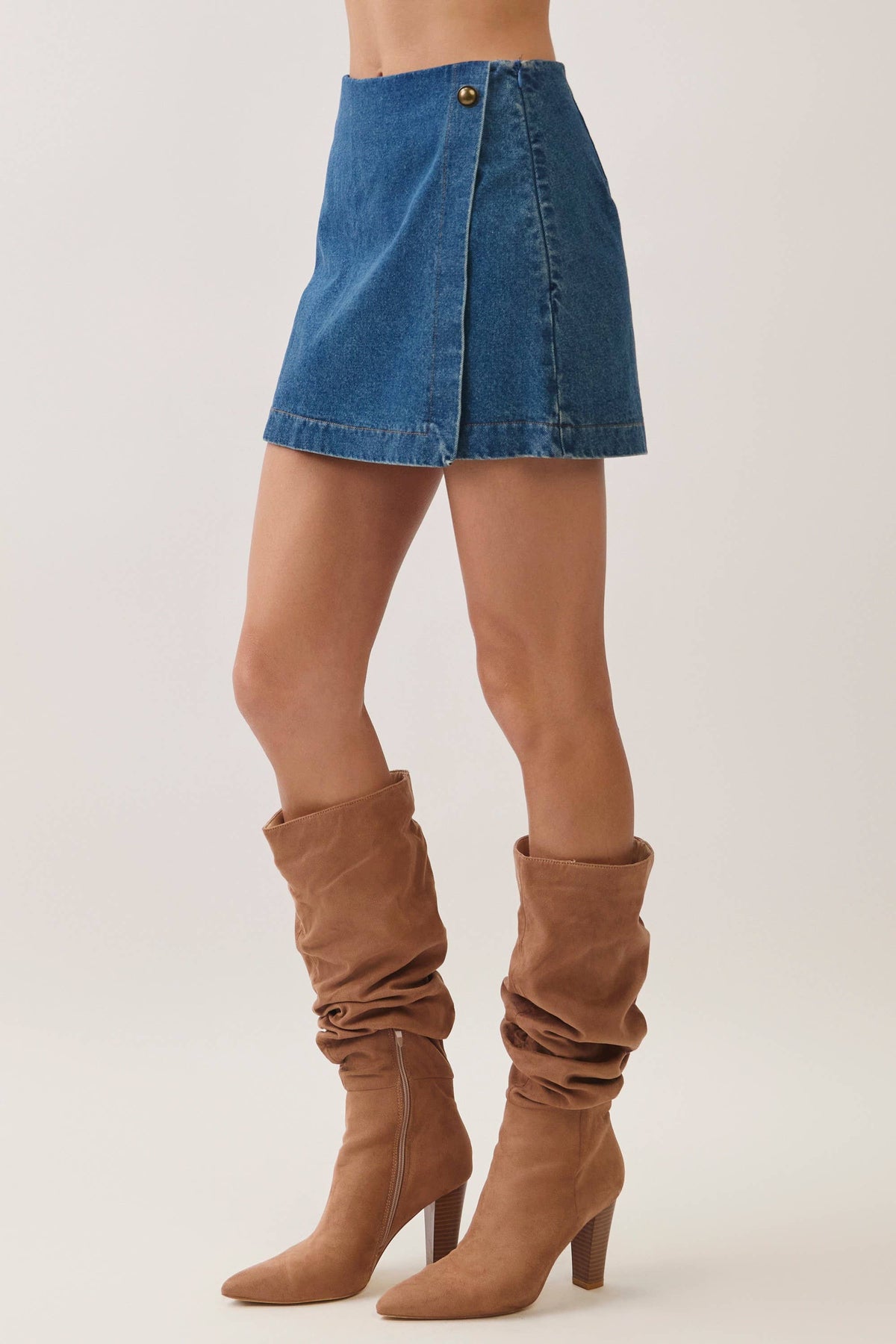 Wrap Front Denim Mini Skirt