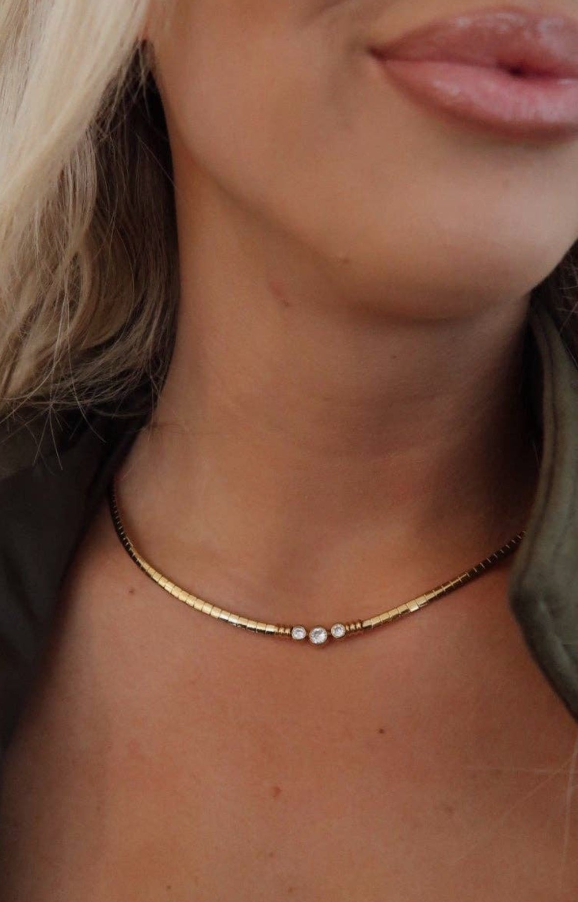 Gold Necklace with 3 CZ Diamonds