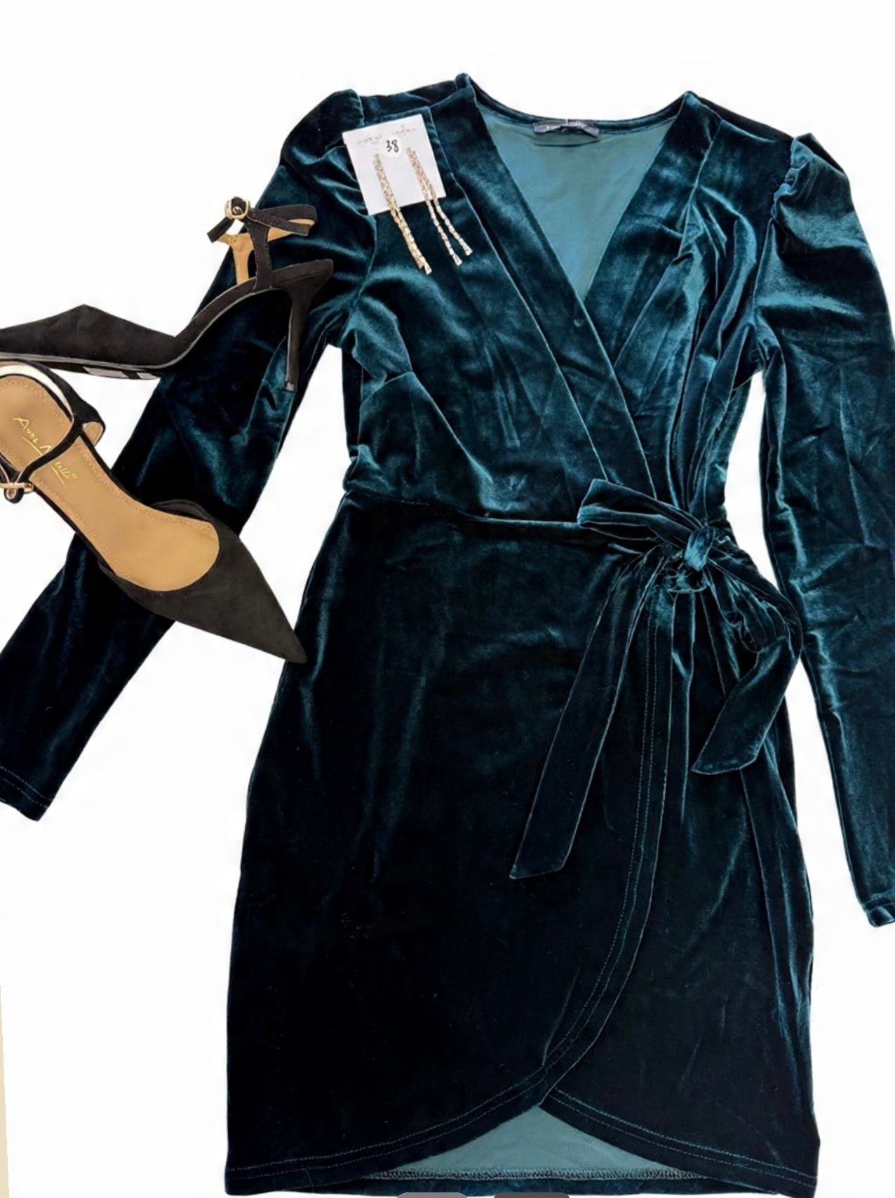 Green crushed velvet dress