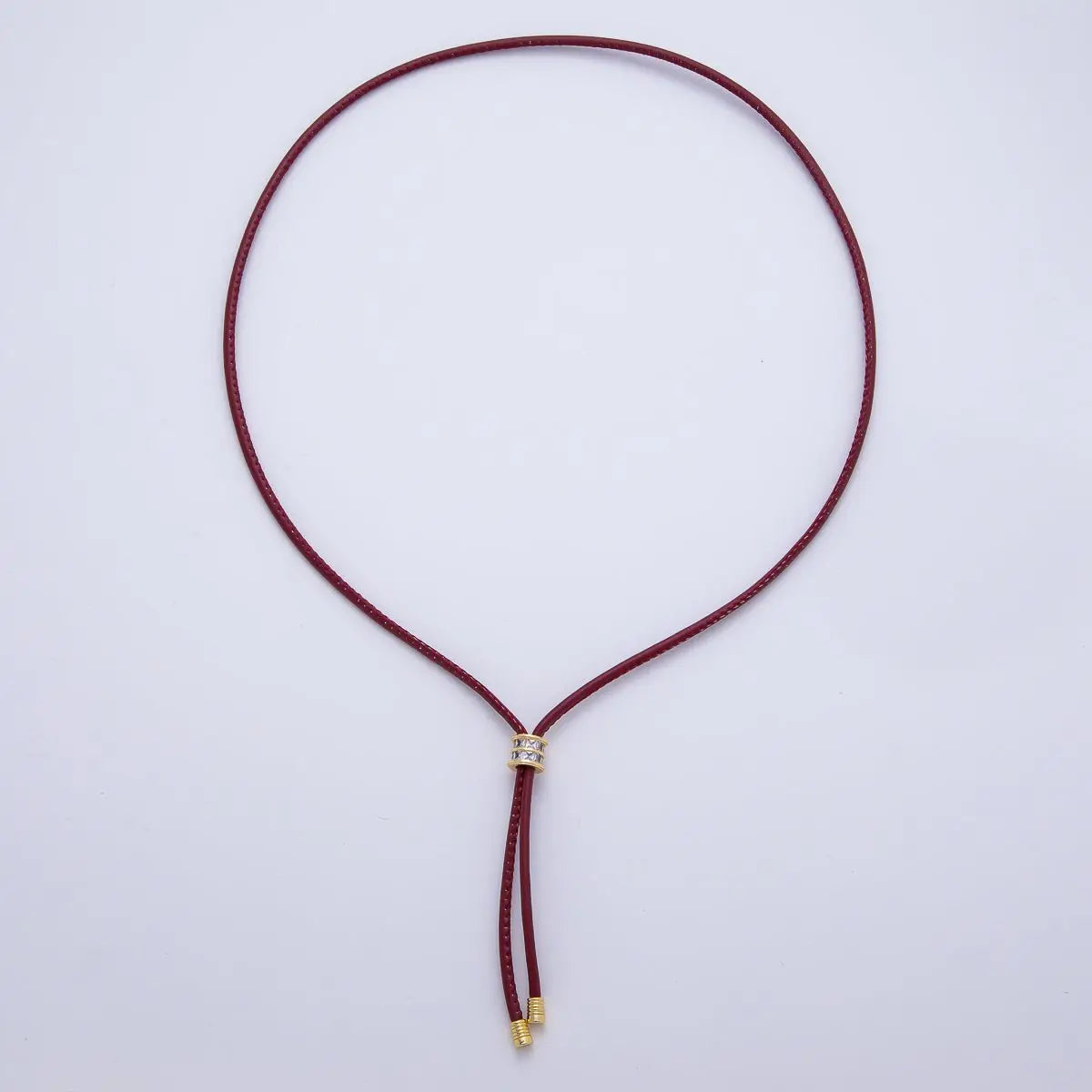 Maroon Leather Bolo Necklace with CZ Charm