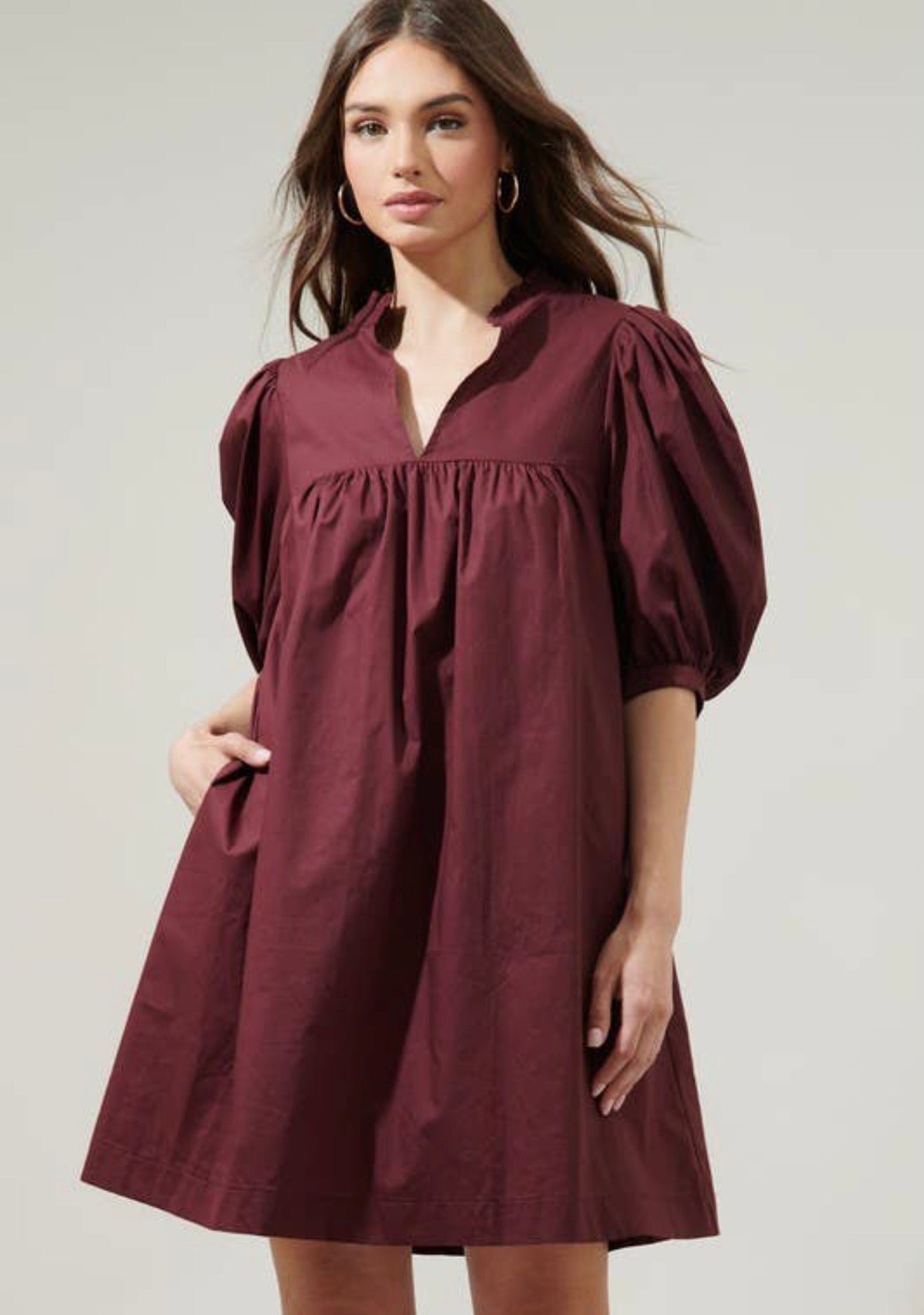 Maroon Dress with bubble sleeves