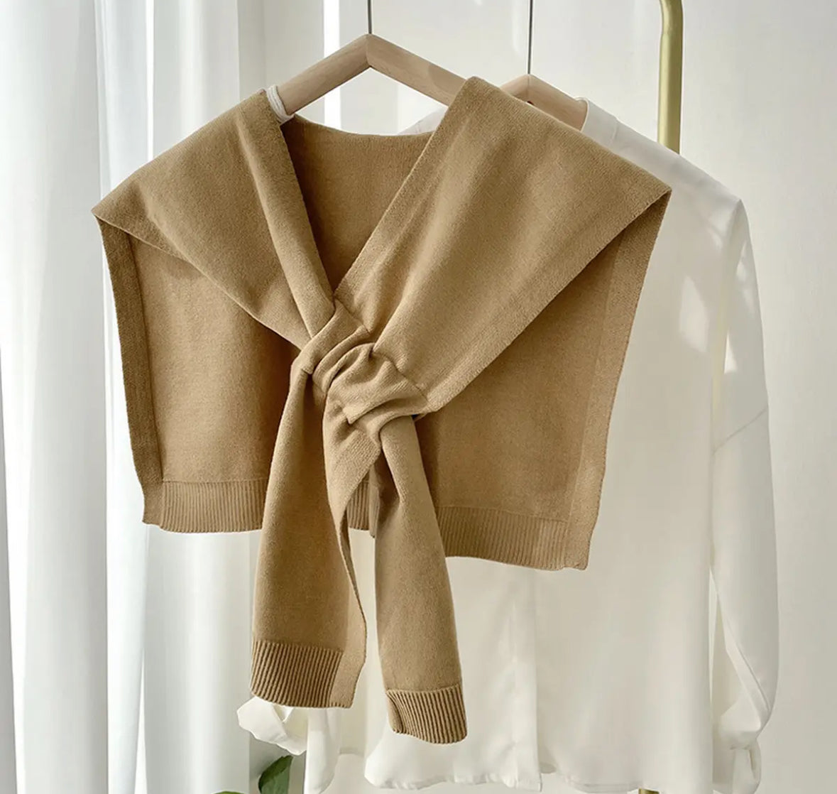 Mock Cardi shoulder wrap   -  tan/khaki