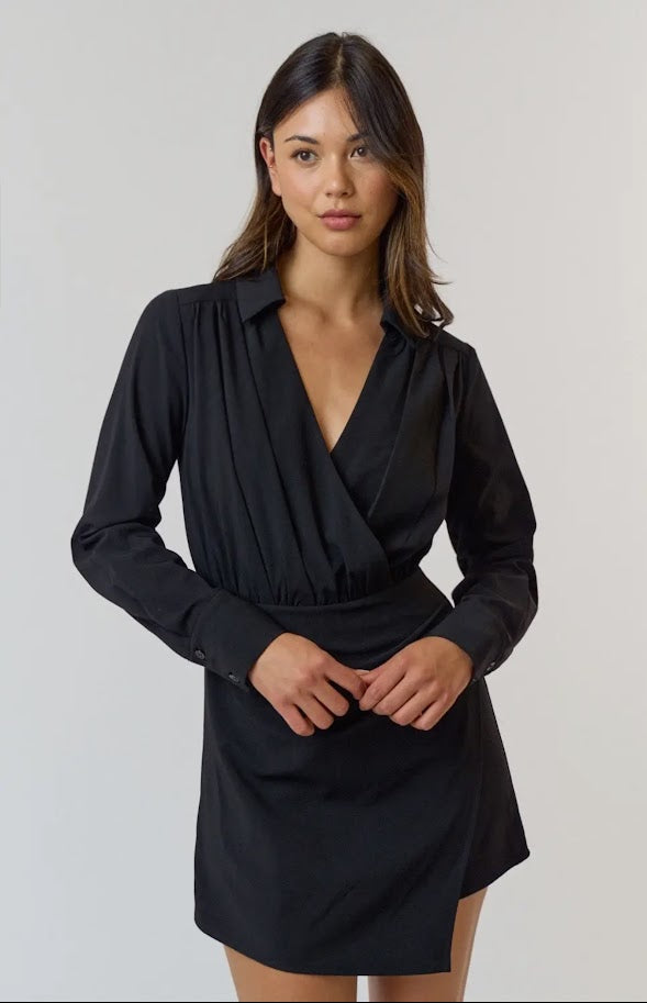 Black Pleated Surplice Romper