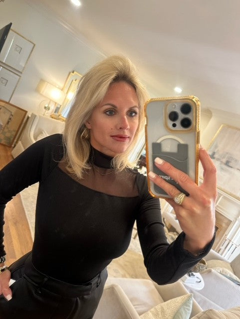 Black Ribbed Contrast Bodysuit