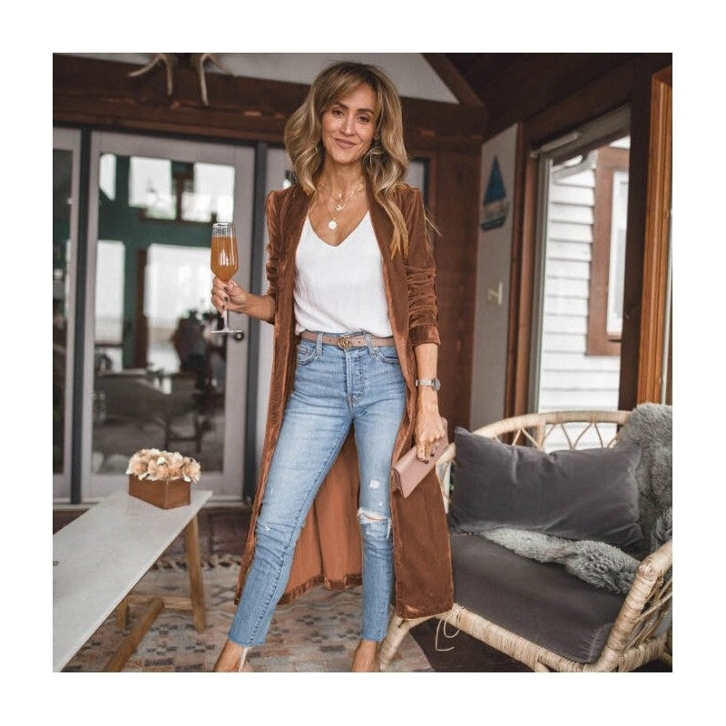 Brown Velvet Cardigan Coat