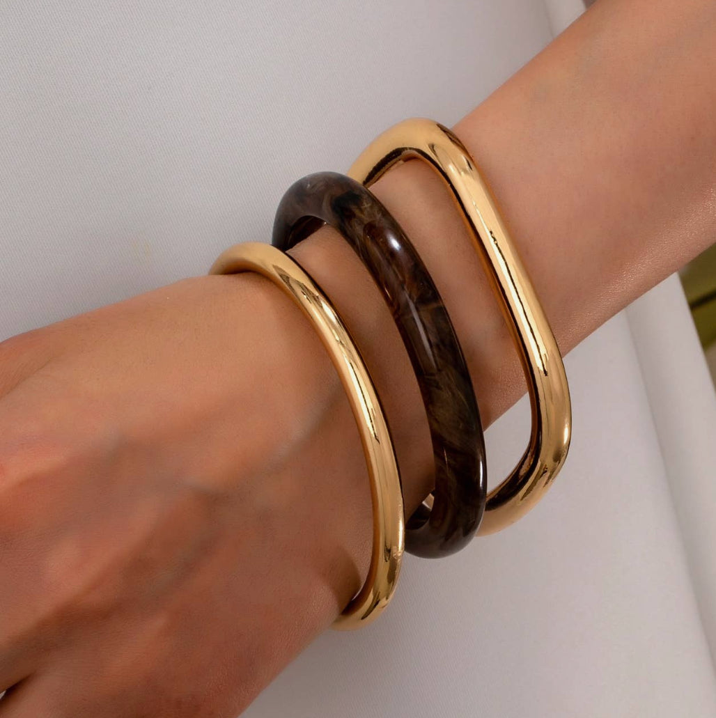 Gold and Tortoise Bangle Set