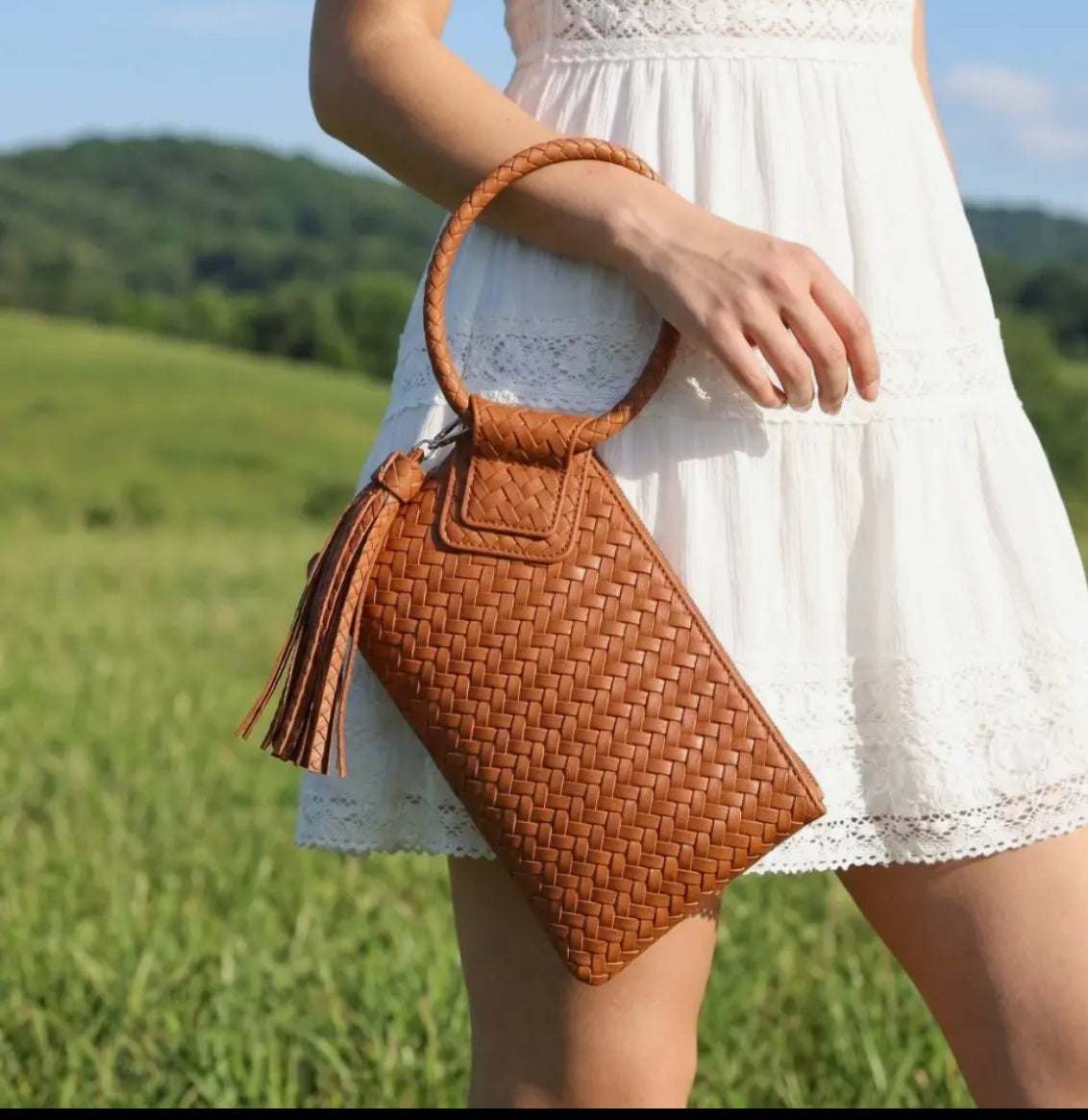 Brown Braided Clutch Purse