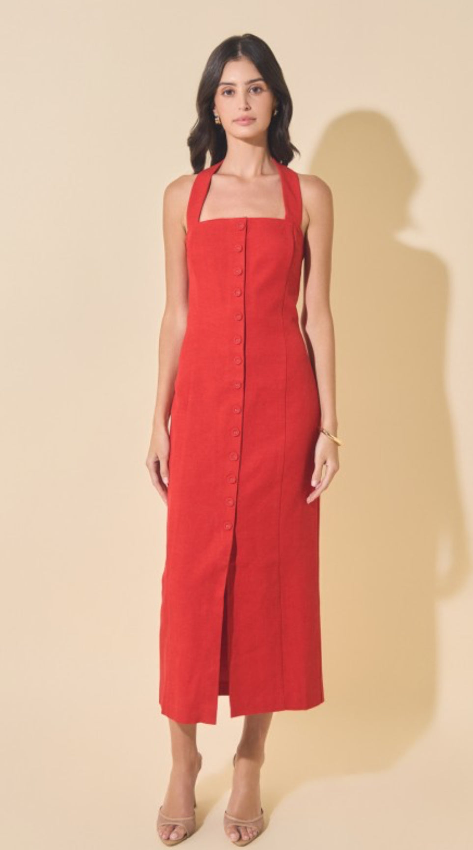 Red Linen Halter Dress