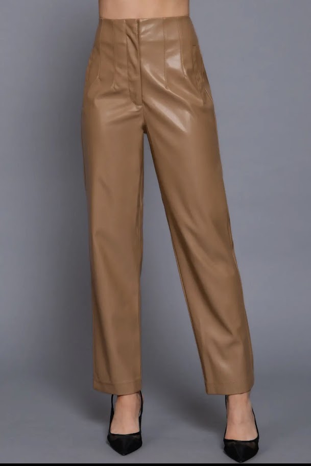 Camel High Waist Leather Pants