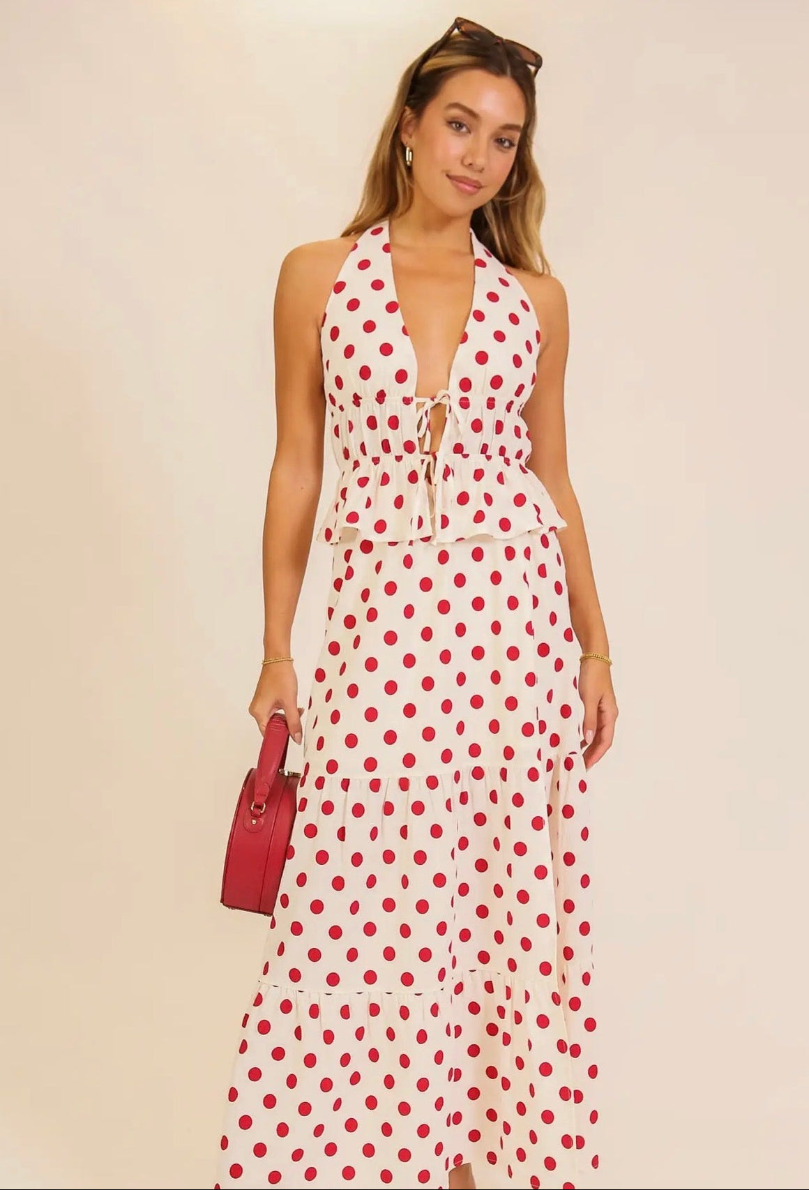 Polka dot red and white set