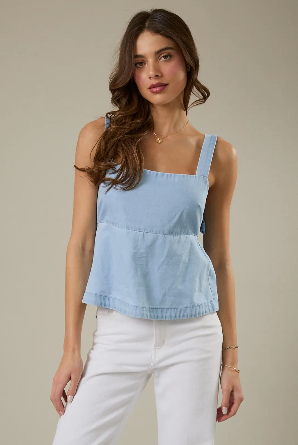 Denim Tank with Bow Detail