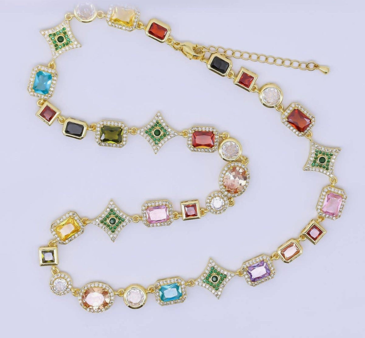 24K Gold Filled Multicolor Gem Necklace