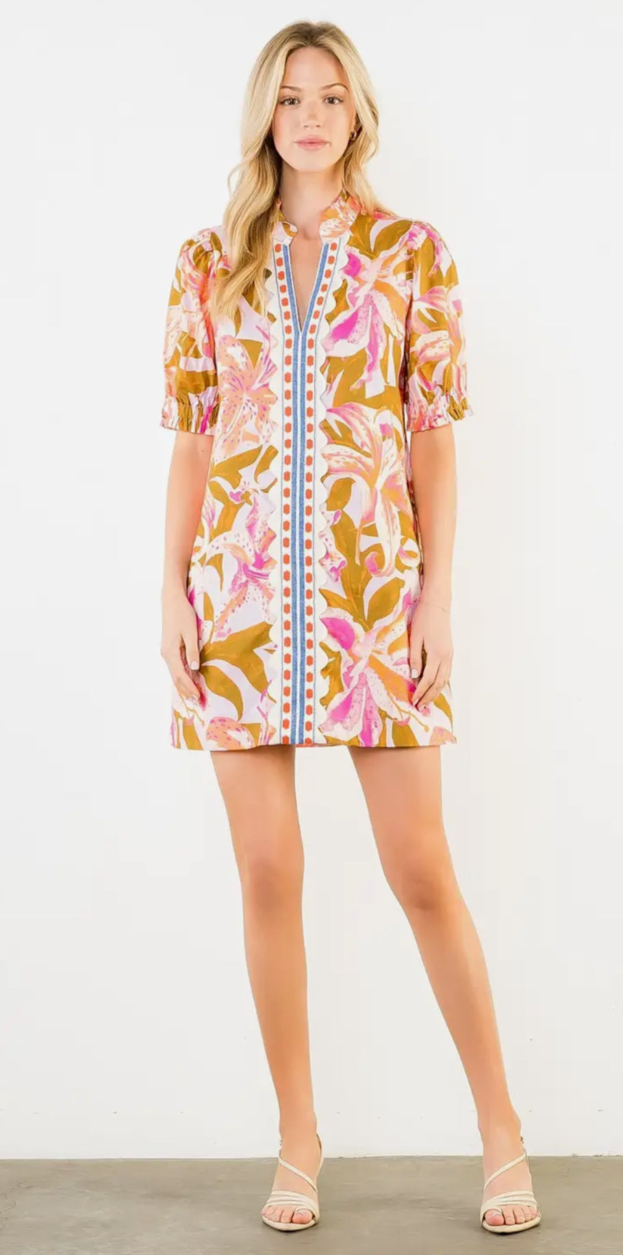Pink Floral THML V-Neck Dress
