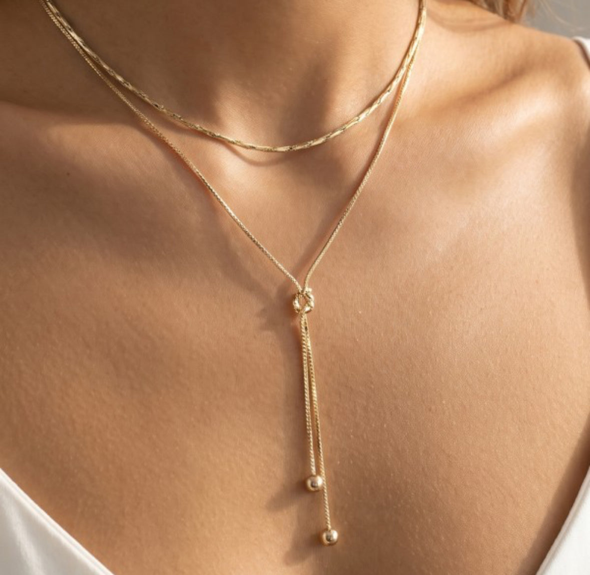 Dainty Double Layer Lariat Drop Necklace
