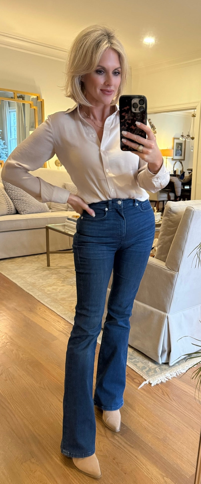 Beige button up blouse