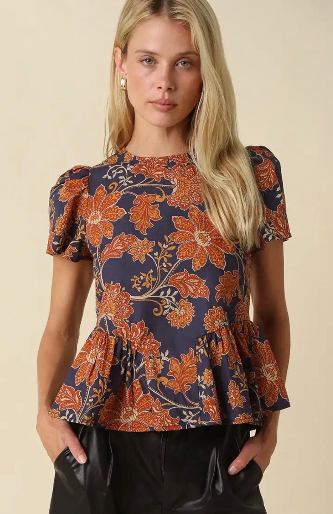 Floral Dark/Navy Peplum Top