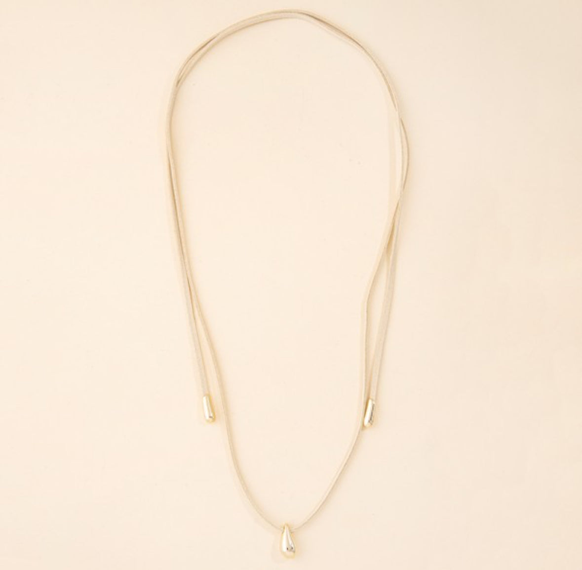 Ivory Suede Cord Necklace with Gold Teardrop