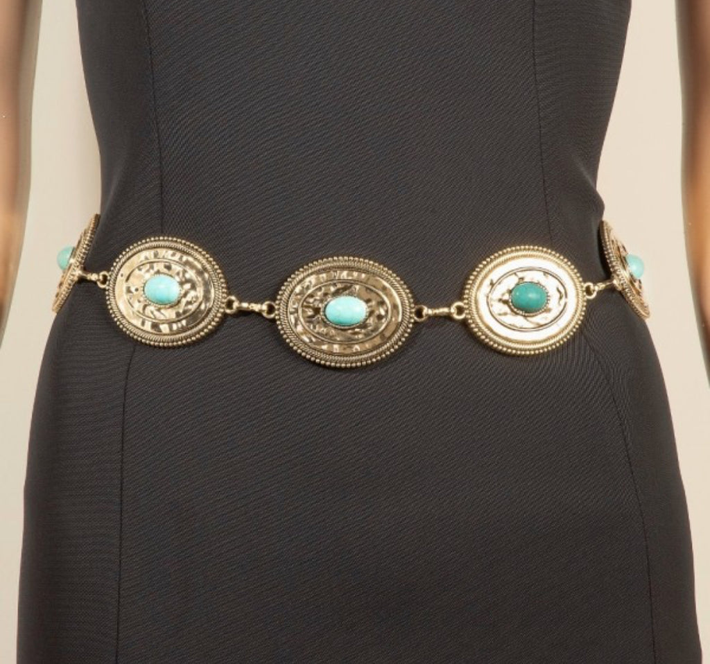 Turquoise/Gold Concho Chain Belt
