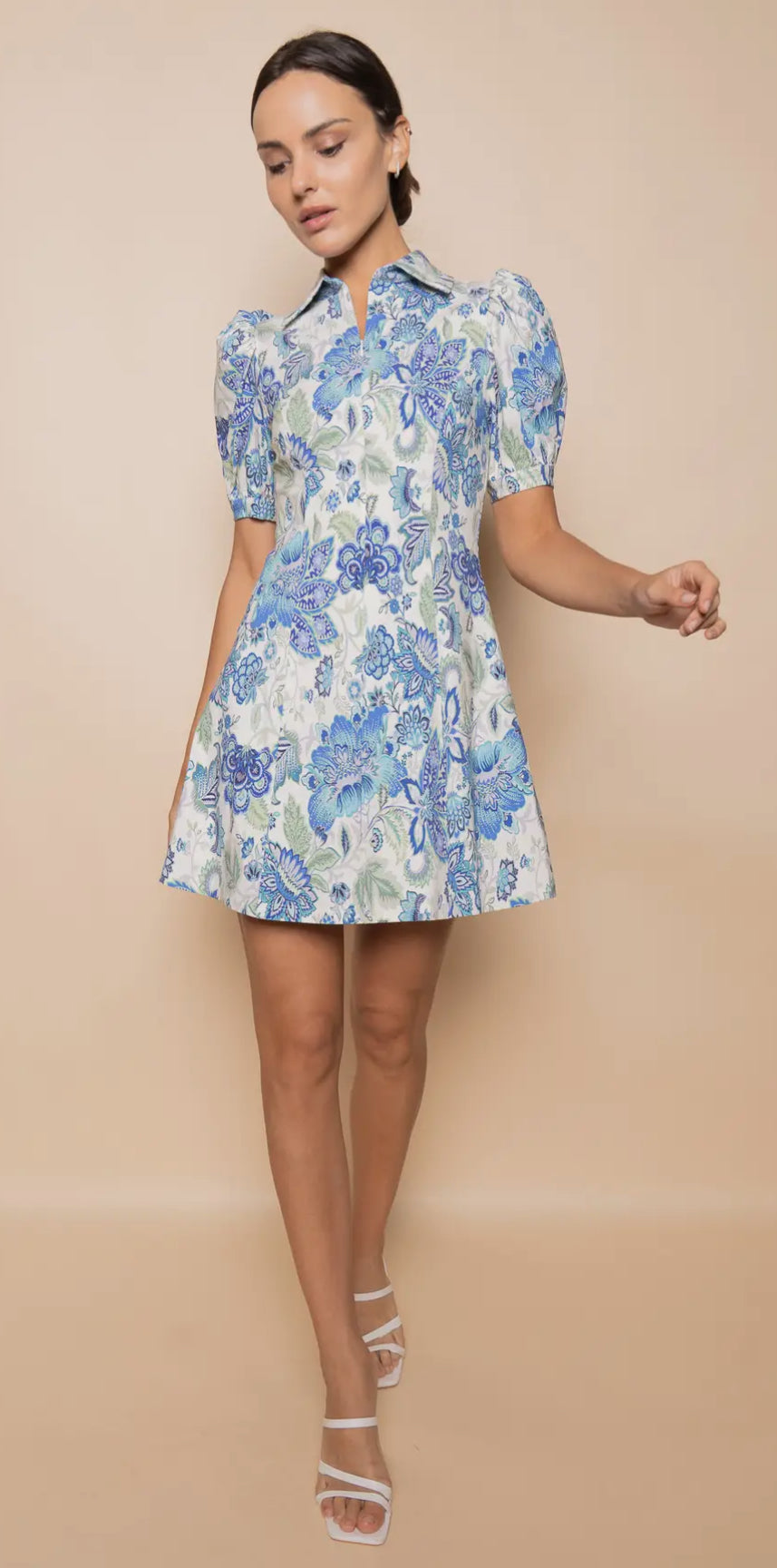 Floral Puff Sleeve Collar A-line