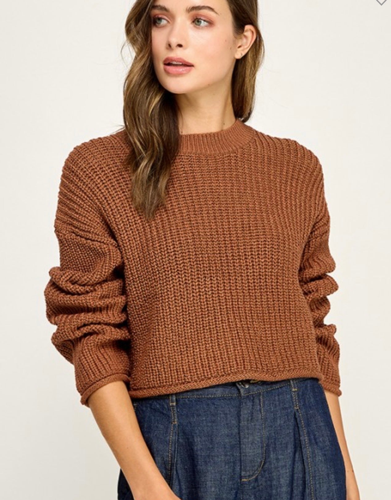 Brown waffle knit sweater