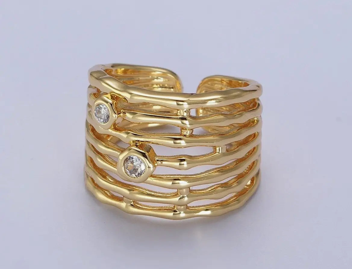 Gold Bamboo Diamond Ring