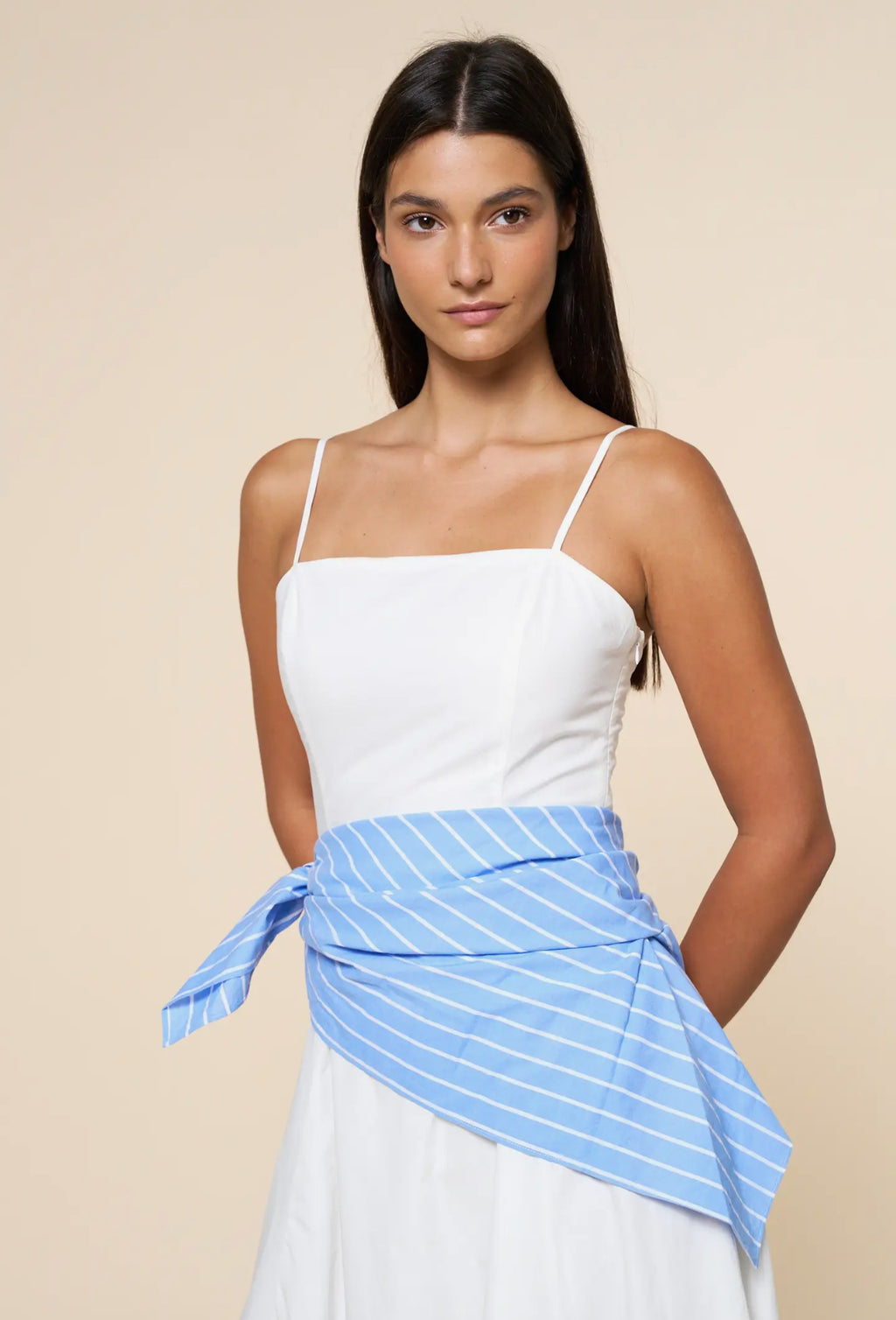 White Midi with Stripe Scarf