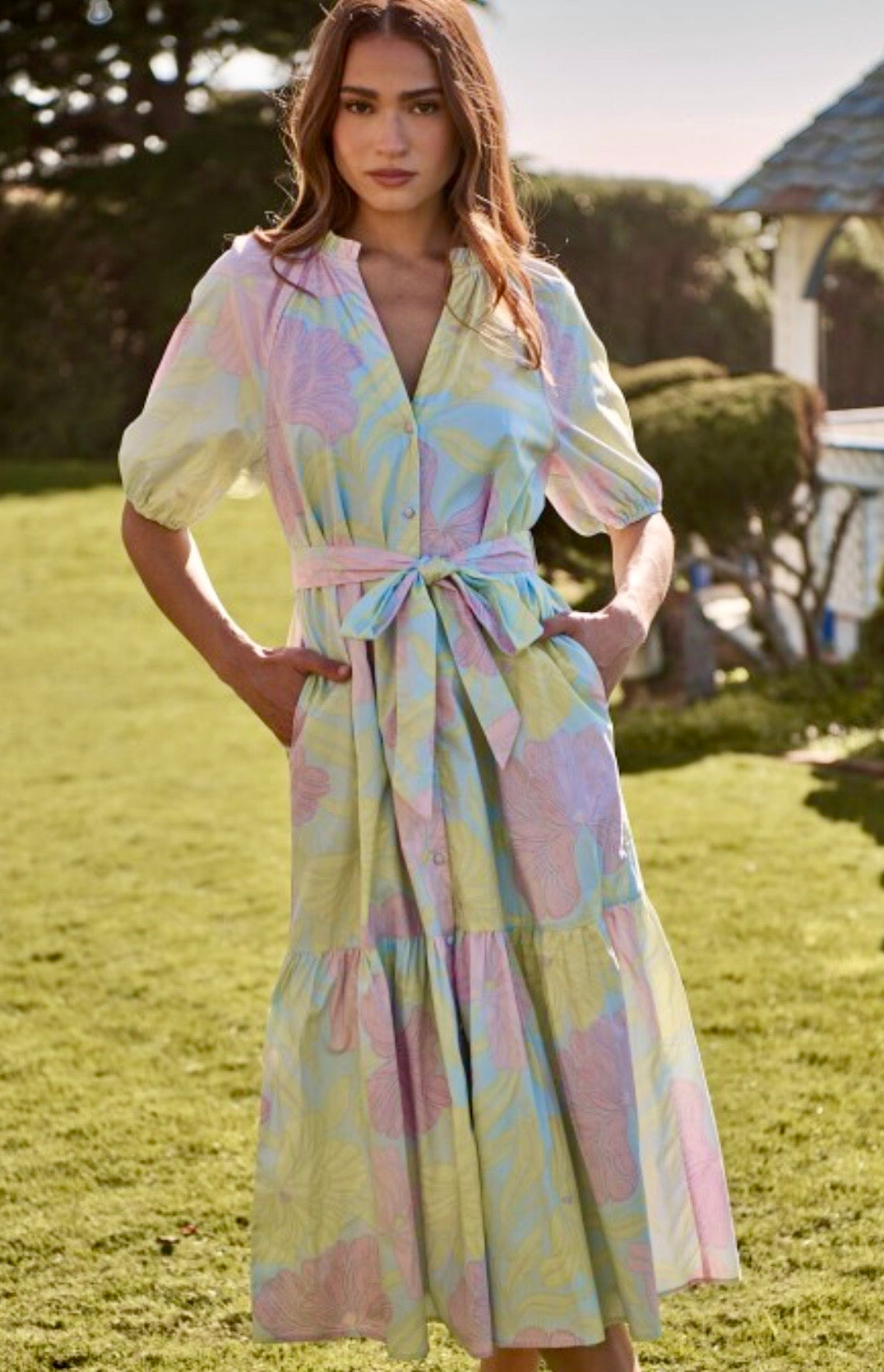 Pastel floral midi dress