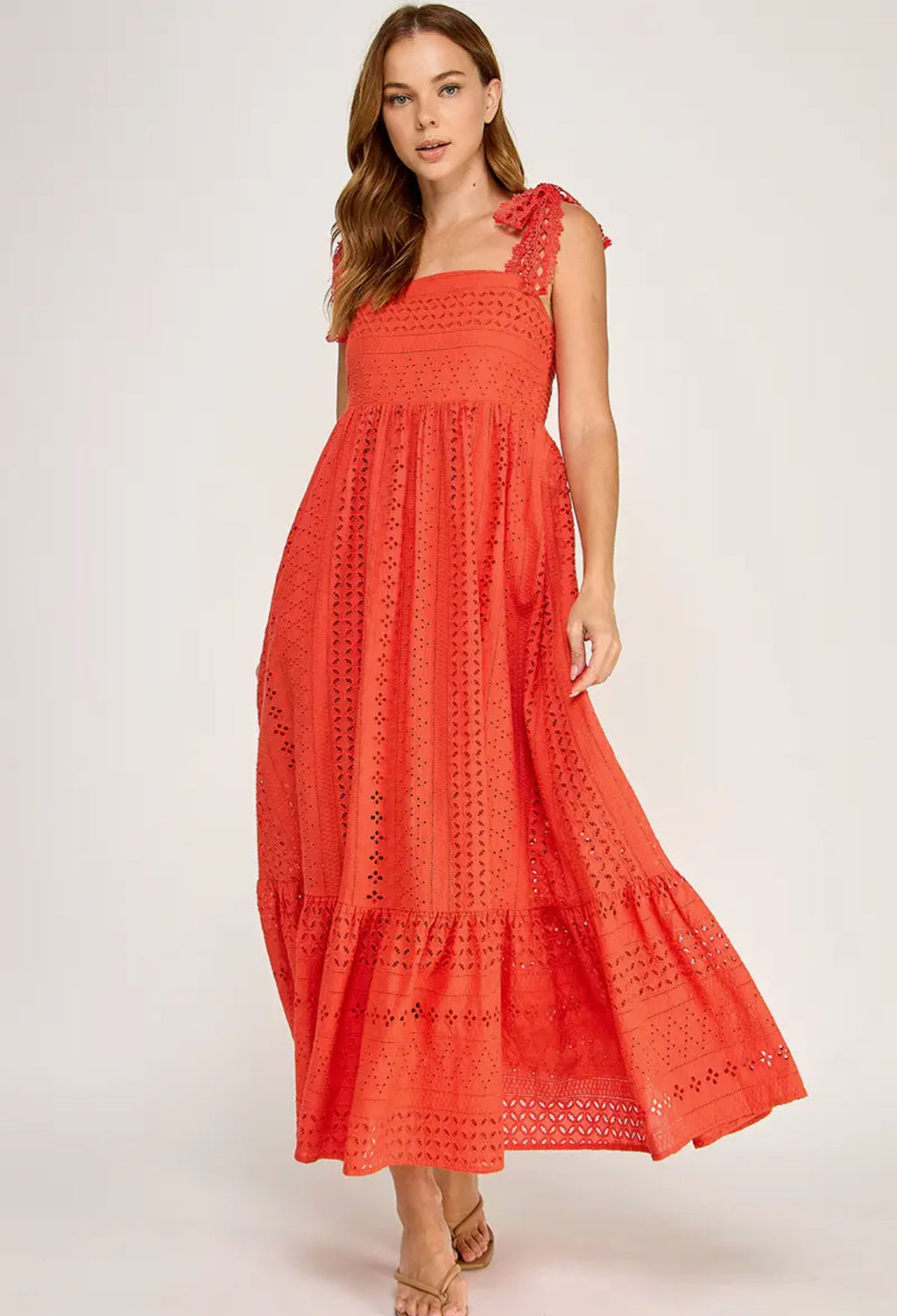 Tomato Red Eyelet Maxi