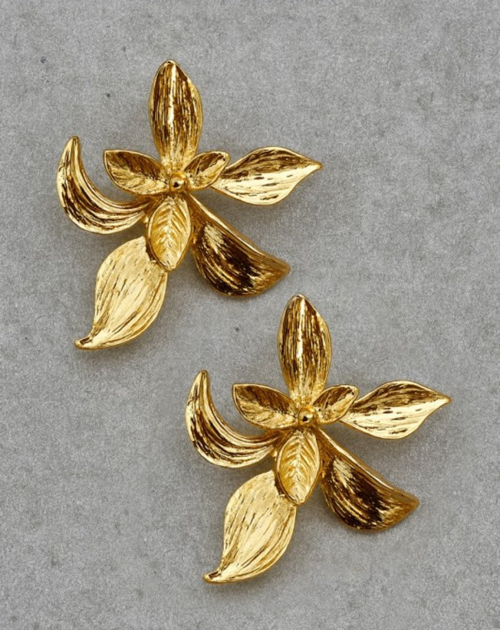 Gold Orchid Earrings