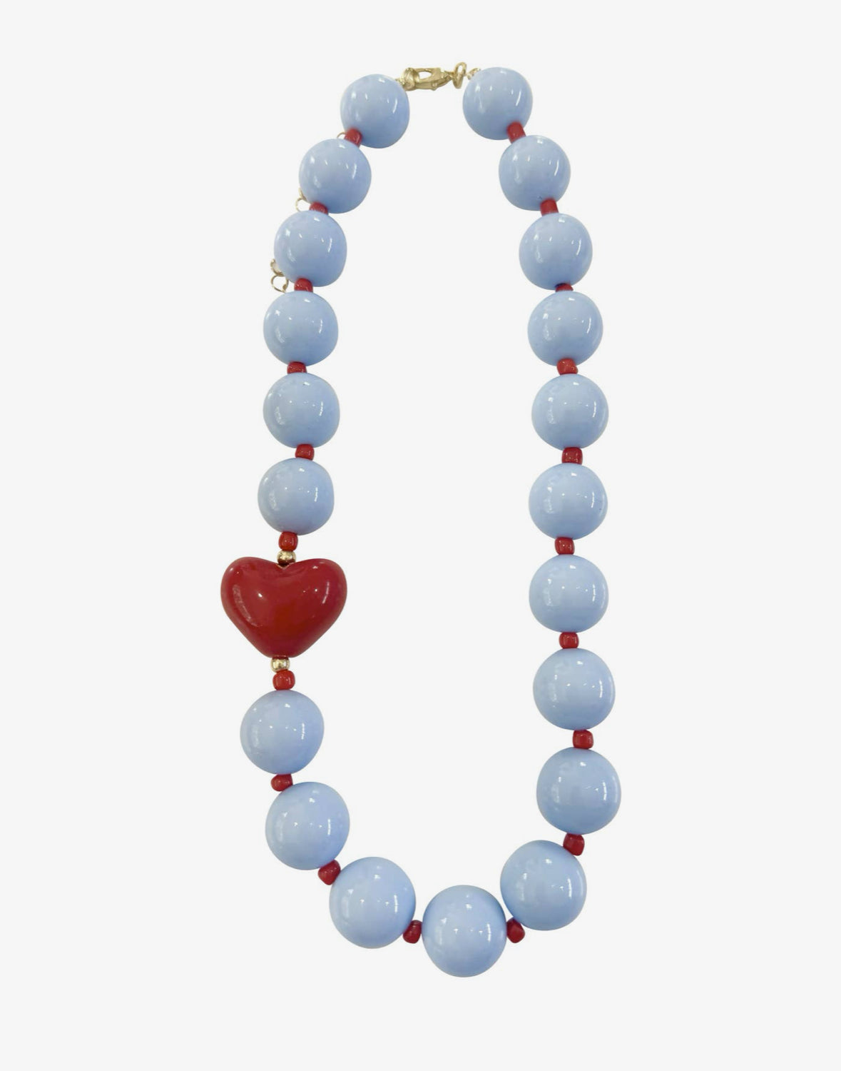 Blue Beaded Necklace with Heart